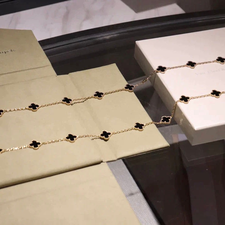 [Sophire Jewelry ]CLOVER 20 MOTIFS ONYX NECKLACE