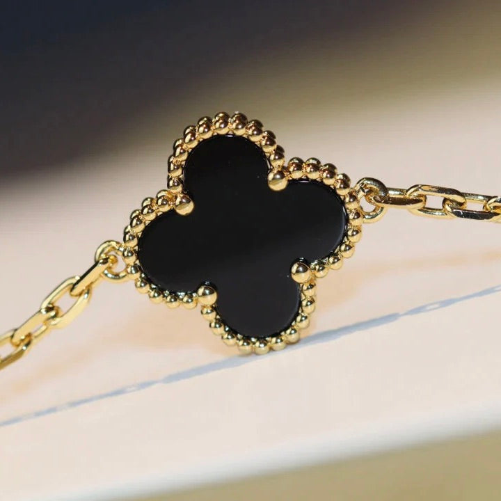 [Sophire Jewelry ]CLOVER 20 MOTIFS ONYX NECKLACE