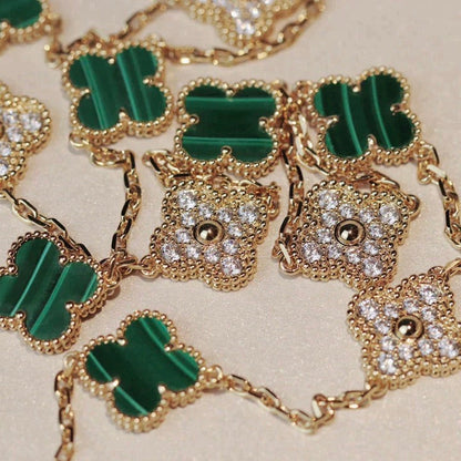 [Sophire Jewelry ]CLOVER 20 MOTIFS MALACHITE DIAMOND NECKLACE