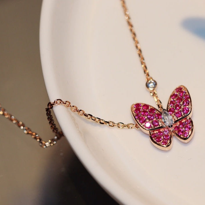 [Sophire Jewelry ]BUTTERFLY RED DIAMOND ROSE GOLD NECKLACE