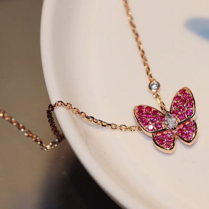 [Sophire Jewelry ]BUTTERFLY RED DIAMOND ROSE GOLD NECKLACE