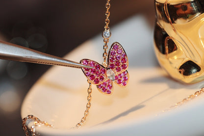 [Sophire Jewelry ]BUTTERFLY RED DIAMOND ROSE GOLD NECKLACE