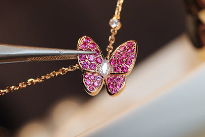 [Sophire Jewelry ]BUTTERFLY RED DIAMOND ROSE GOLD NECKLACE