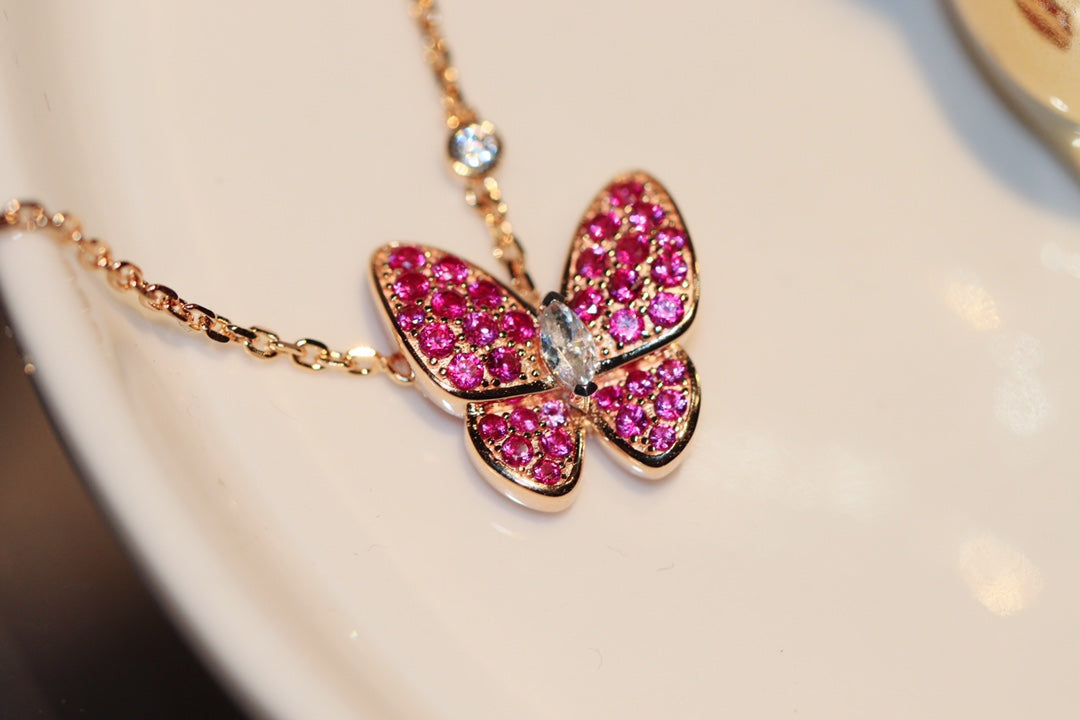 [Sophire Jewelry ]BUTTERFLY RED DIAMOND ROSE GOLD NECKLACE