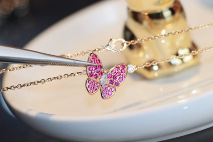 [Sophire Jewelry ]BUTTERFLY RED DIAMOND ROSE GOLD NECKLACE