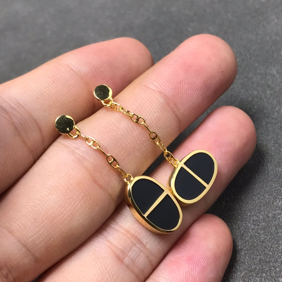 [Sophire Jewelry ]CHAINE VERSO BLACK CERAMIC SILVER EARRINGS