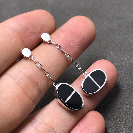 [Sophire]CHAINE VERSO BLACK CERAMIC SILVER EARRINGS