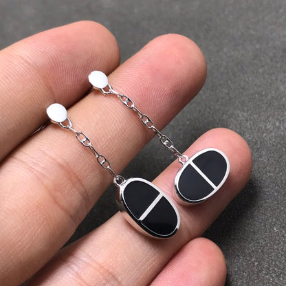 [Sophire Jewelry ]CHAINE VERSO BLACK CERAMIC SILVER EARRINGS