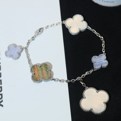 [Sophire Jewelry ]CLOVER BRACELET 5 MOTIFS MOP CHALCEDONY SILVER