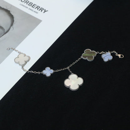 [Sophire Jewelry ]CLOVER BRACELET 5 MOTIFS MOP CHALCEDONY SILVER