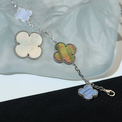 [Sophire Jewelry ]CLOVER BRACELET 5 MOTIFS MOP CHALCEDONY SILVER