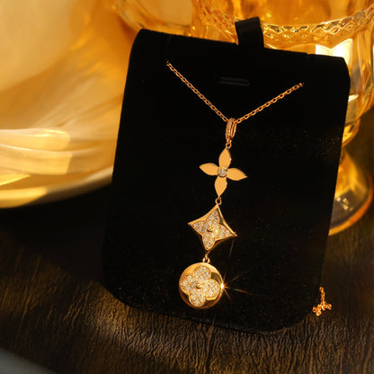 [Sophire Jewelry ]STAR AND SUN DIAMOND PINK GOLD NECKLACE