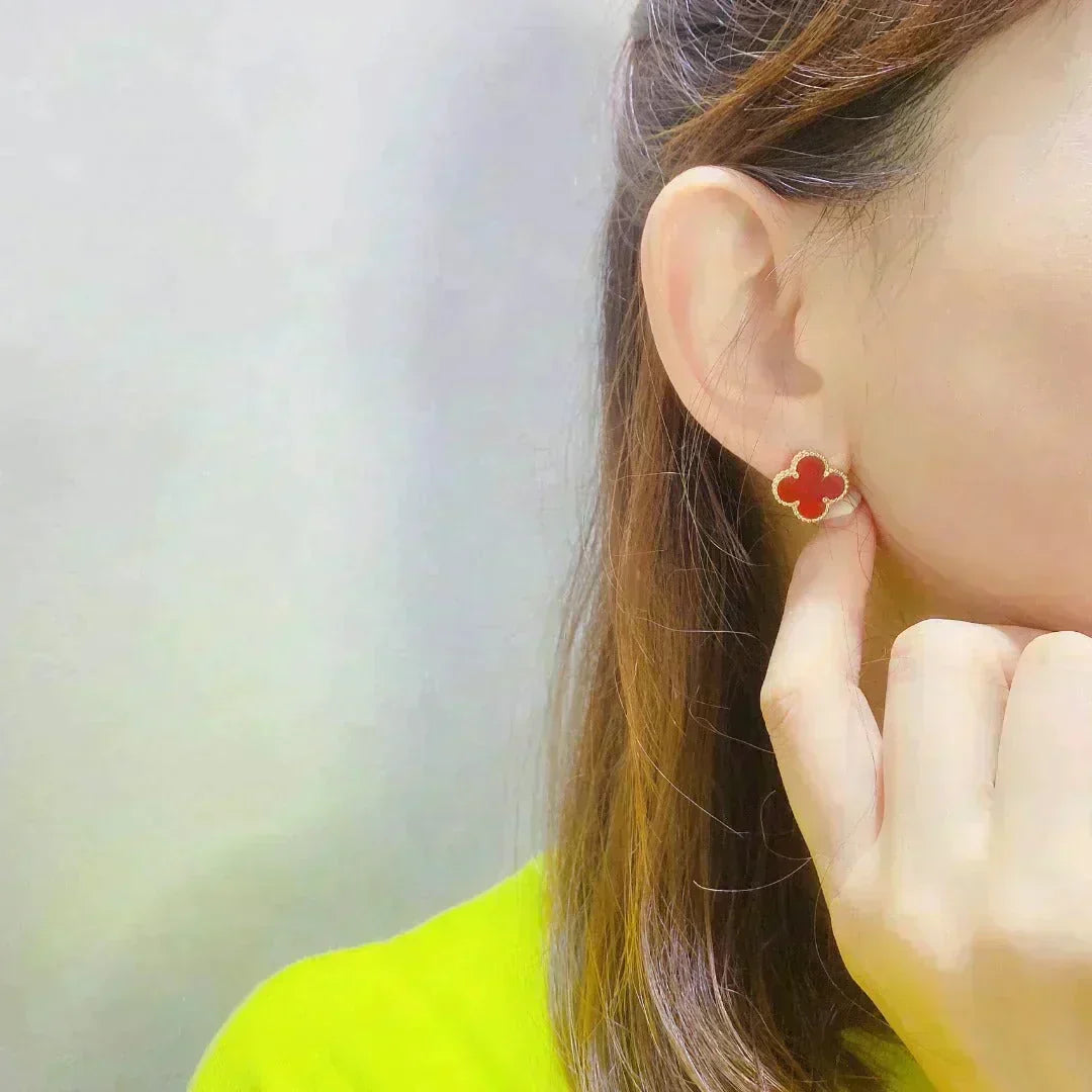 [Sophire Jewelry ]CLOVER MEDIUM 1 MOTIFS CARNELIAN  EARRINGS