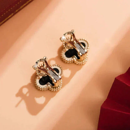 [Sophire Jewelry ]CLOVER MEDIUM 1 MOTIFS  ONYX STUD EARRINGS