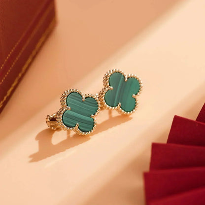 [Sophire Jewelry ]CLOVER MEDIUM 1 MOTIFS MALACHITE  EARRINGS