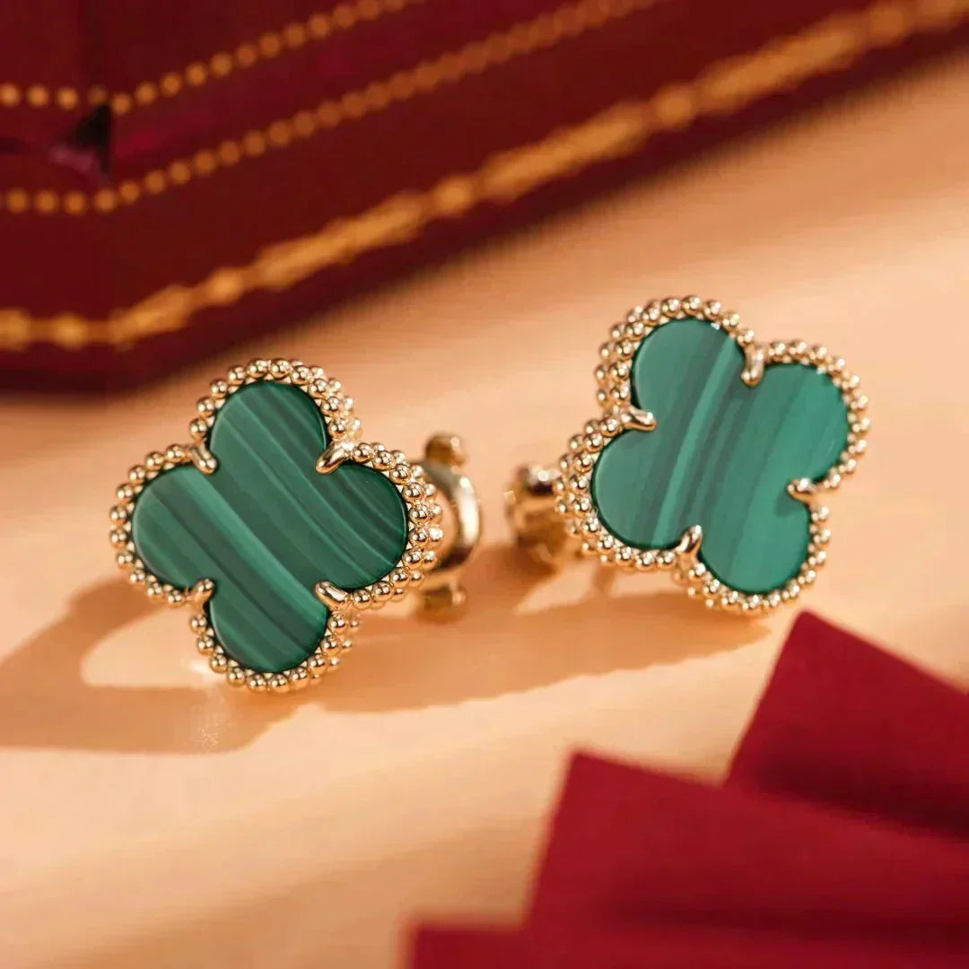 [Sophire Jewelry ]CLOVER MEDIUM 1 MOTIFS MALACHITE  EARRINGS