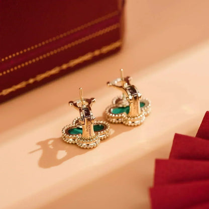 [Sophire Jewelry ]CLOVER MEDIUM 1 MOTIFS MALACHITE  EARRINGS