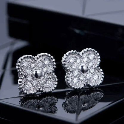 [Sophire Jewelry ]CLOVER 1 MOTIFS DIAMOND STUD EARRINGS SILVER