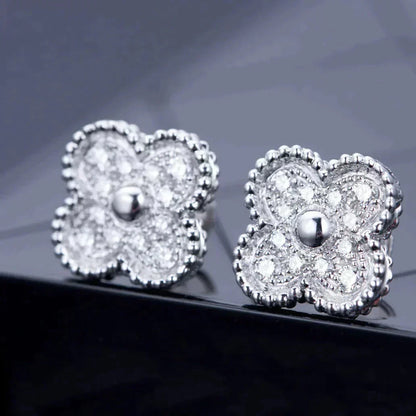 [Sophire Jewelry ]CLOVER 1 MOTIFS DIAMOND STUD EARRINGS SILVER
