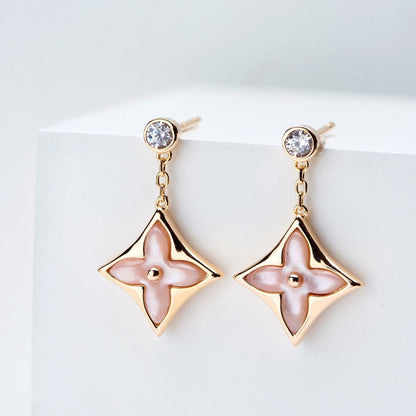 [Sophire Jewelry ]DOUBLE STAR PINK GOLD MOP DROP EARRINGS