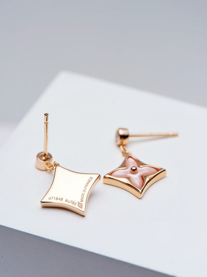 [Sophire Jewelry ]DOUBLE STAR PINK GOLD MOP DROP EARRINGS