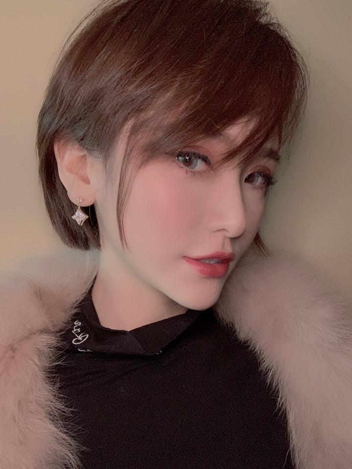 [Sophire Jewelry ]DOUBLE STAR PINK GOLD MOP DROP EARRINGS