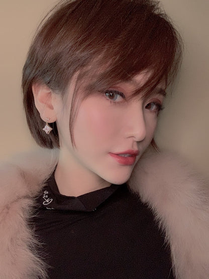 [Sophire Jewelry ]DOUBLE STAR PINK GOLD MOP DROP EARRINGS