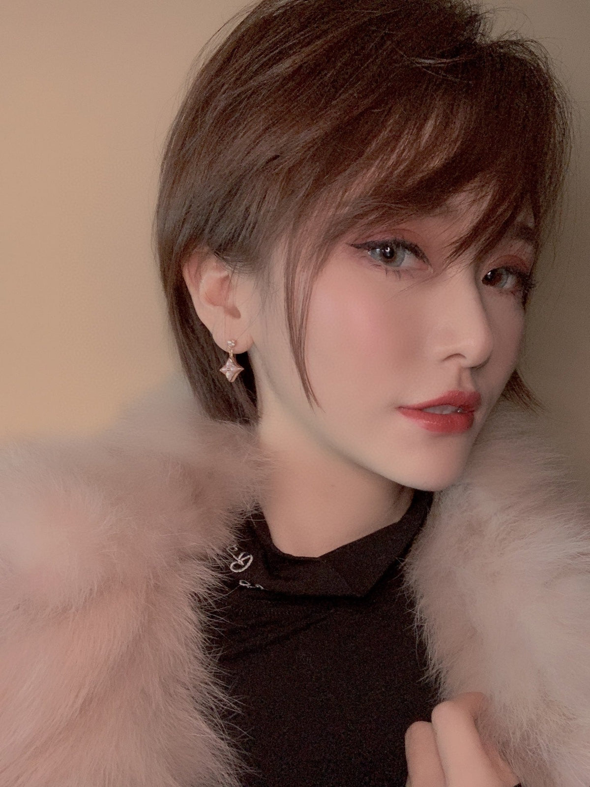 [Sophire Jewelry ]DOUBLE STAR PINK GOLD MOP DROP EARRINGS