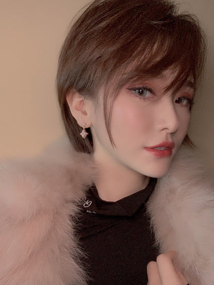 [Sophire Jewelry ]DOUBLE STAR PINK GOLD MOP DROP EARRINGS