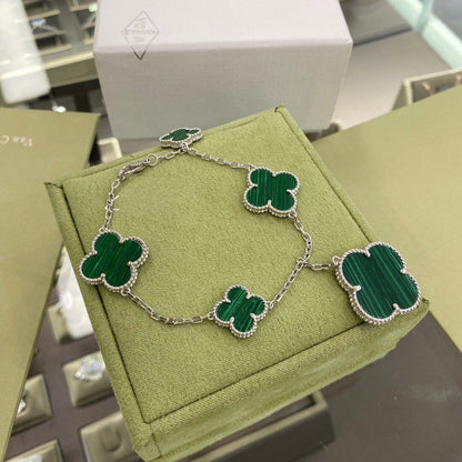 [Sophire Jewelry ]CLOVER 5 MOTIFS SIVLER MALACHITE BRACELET