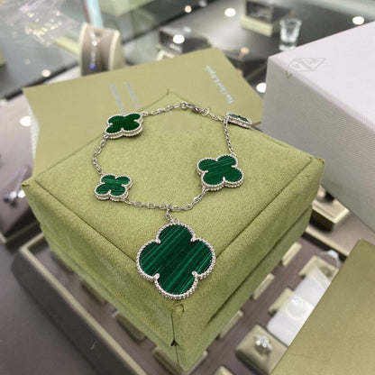 [Sophire Jewelry ]CLOVER 5 MOTIFS SIVLER MALACHITE BRACELET
