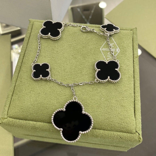 [Sophire Jewelry ]CLOVER 5 MOTIFS SIVLER ONYX BRACELET