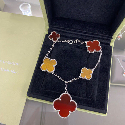 [Sophire Jewelry ]CLOVER 5 MOTIFS SIVLER CARNELIAN TIGER EYE BRACELET