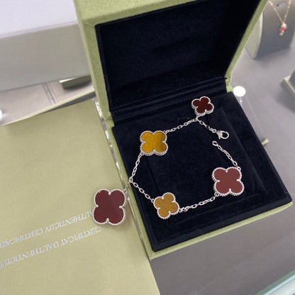 [Sophire Jewelry ]CLOVER 5 MOTIFS SIVLER CARNELIAN TIGER EYE BRACELET