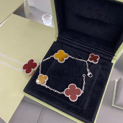 [Sophire Jewelry ]CLOVER 5 MOTIFS SIVLER CARNELIAN TIGER EYE BRACELET