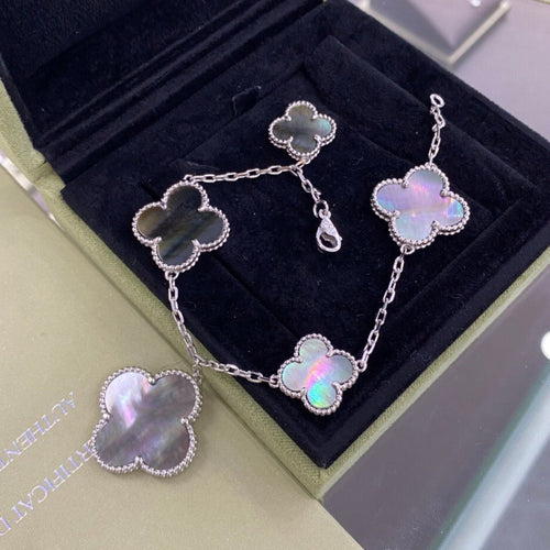 [Sophire Jewelry ]CLOVER 5 MOTIFS SIVLER DARK MOP BRACELET
