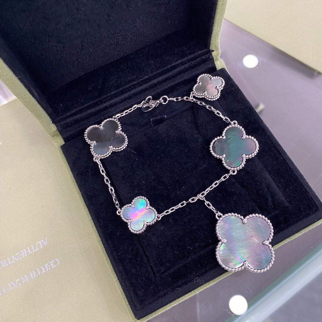 [Sophire Jewelry ]CLOVER 5 MOTIFS SIVLER DARK MOP BRACELET