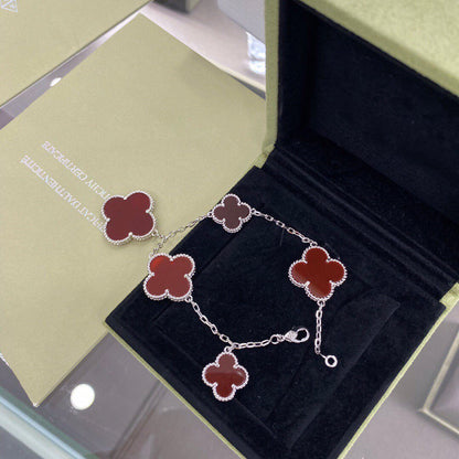 [Sophire Jewelry ]CLOVER 5 MOTIFS SIVLER CARNELIAN BRACELET