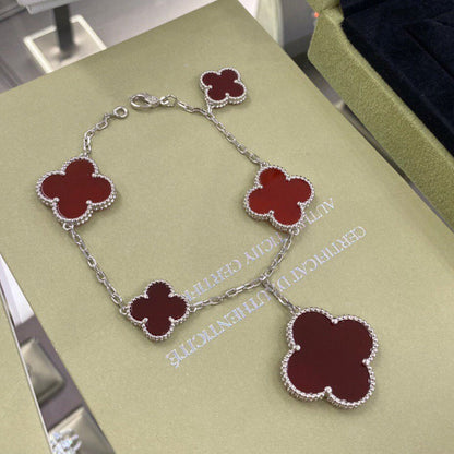 [Sophire Jewelry ]CLOVER 5 MOTIFS SIVLER CARNELIAN BRACELET