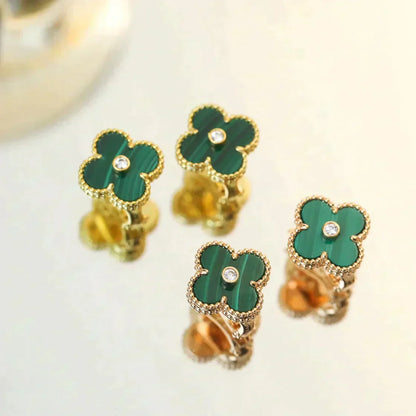 [Sophire Jewelry ]CLOVER MEDIUM 1 MOTIFS MALACHITE DIAMOND EARRINGS