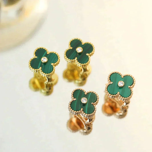 [Sophire Jewelry ]CLOVER MEDIUM 1 MOTIFS MALACHITE DIAMOND EARRINGS