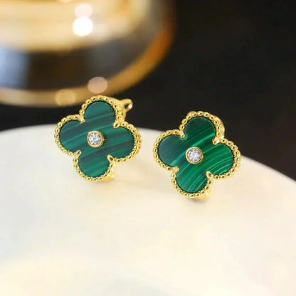 [Sophire Jewelry ]CLOVER MEDIUM 1 MOTIFS MALACHITE DIAMOND EARRINGS