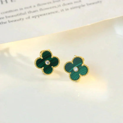[Sophire Jewelry ]CLOVER MEDIUM 1 MOTIFS MALACHITE DIAMOND EARRINGS