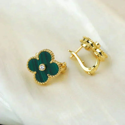 [Sophire Jewelry ]CLOVER MEDIUM 1 MOTIFS MALACHITE DIAMOND EARRINGS