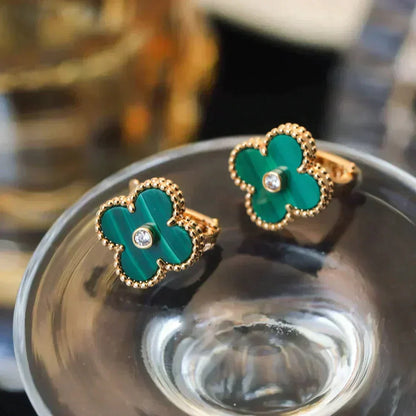 [Sophire Jewelry ]CLOVER MEDIUM 1 MOTIFS MALACHITE DIAMOND EARRINGS