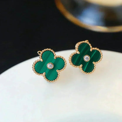 [Sophire Jewelry ]CLOVER MEDIUM 1 MOTIFS MALACHITE DIAMOND EARRINGS