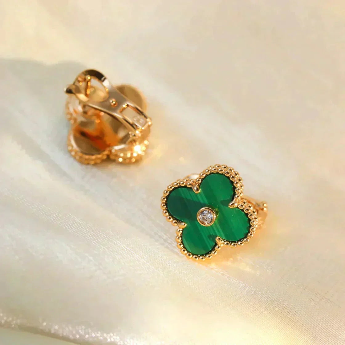 [Sophire Jewelry ]CLOVER MEDIUM 1 MOTIFS MALACHITE DIAMOND EARRINGS