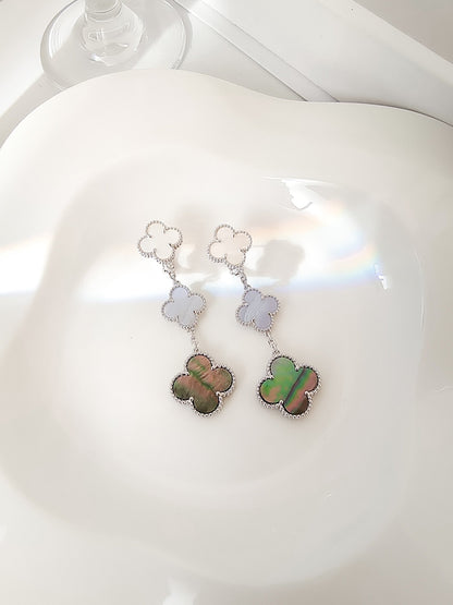 [Sophire Jewelry ]CLOVER 3 MOTIFS CHALCEDONY DARK MOP SILVER EARRINGS
