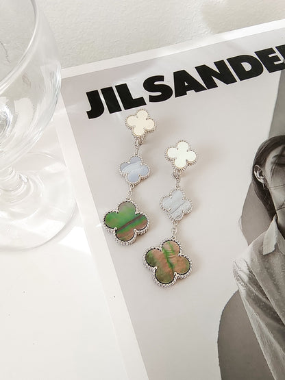 [Sophire Jewelry ]CLOVER 3 MOTIFS CHALCEDONY DARK MOP SILVER EARRINGS