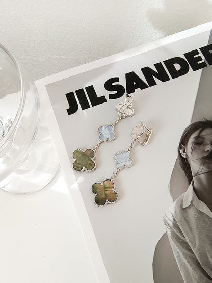 [Sophire Jewelry ]CLOVER 3 MOTIFS CHALCEDONY DARK MOP SILVER EARRINGS
